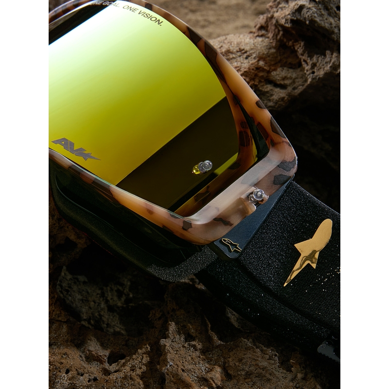 Motokros očala Alpinestars Supertech Zona limited edition črno-rjava z zrcalno zlatim pleksi steklom