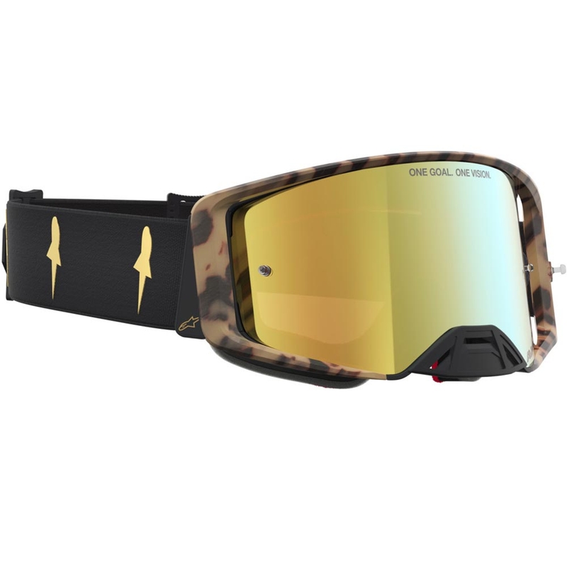 Motokros očala Alpinestars Supertech Zona limited edition črno-rjava z zrcalno zlatim pleksi steklom