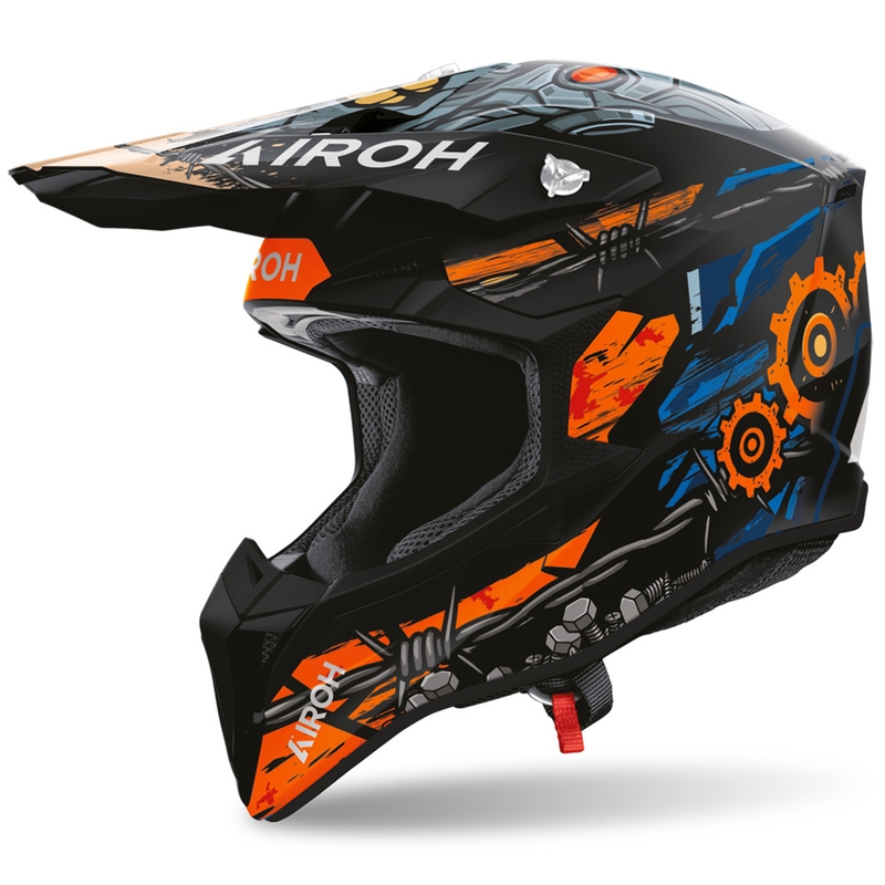 Motokros čelada Airoh Wraaap Gear mat črno-oranžna