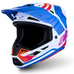 Motokros čelada Alpinestars Supertech S-M7 Core, belo-modro-oranžna