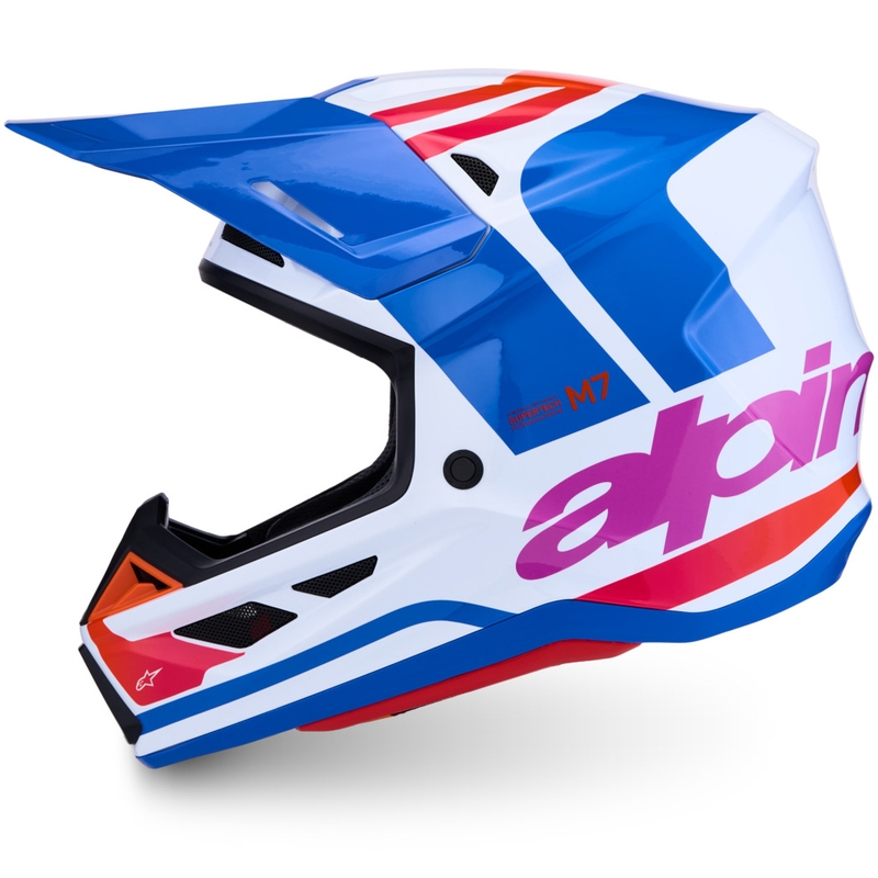 Motokros čelada Alpinestars Supertech S-M7 Core, belo-modro-oranžna