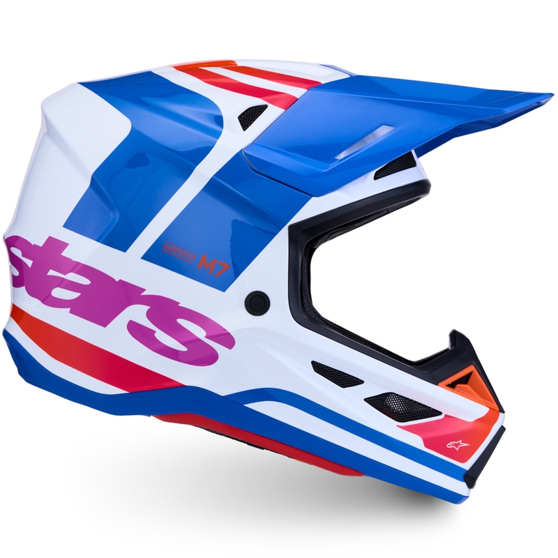 Motokros čelada Alpinestars Supertech S-M7 Core, belo-modro-oranžna