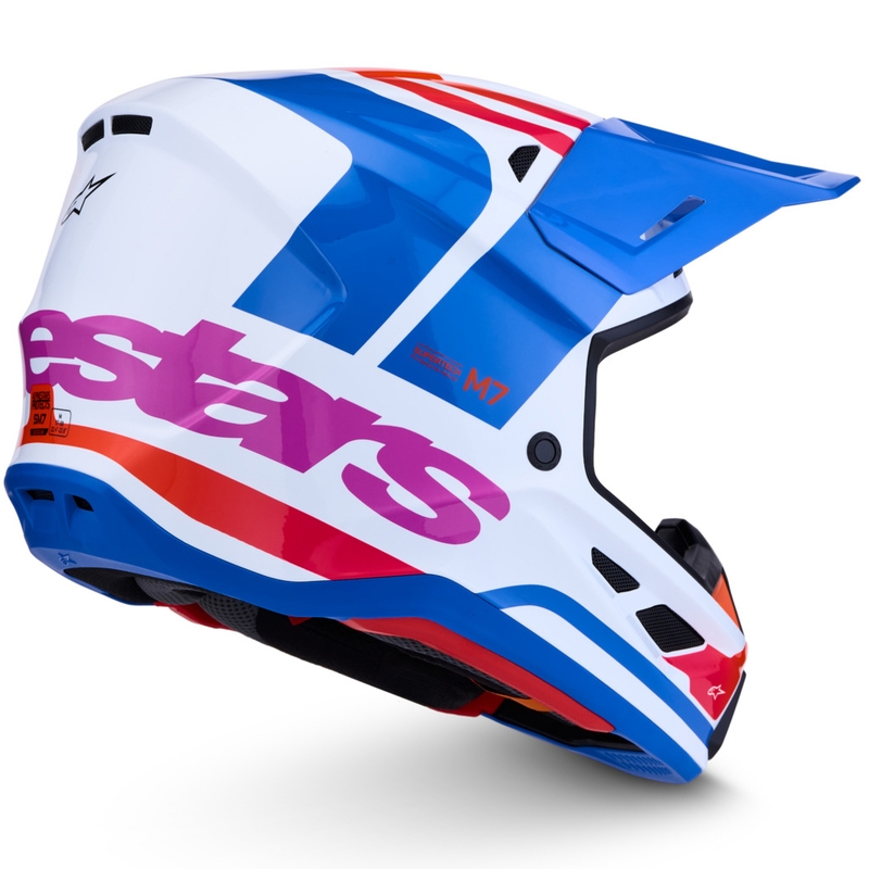 Motokros čelada Alpinestars Supertech S-M7 Core, belo-modro-oranžna