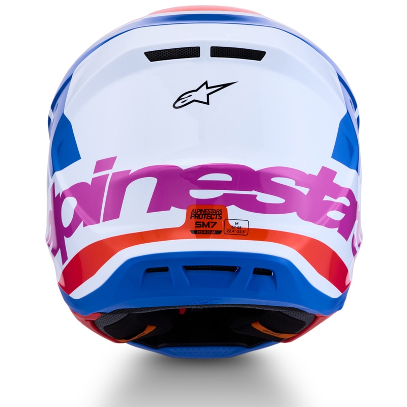 Motokros čelada Alpinestars Supertech S-M7 Core, belo-modro-oranžna