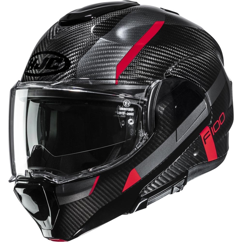Moto čelada HJC F100 Carbon Askan MC1 z nagibom, črno-rdeča
