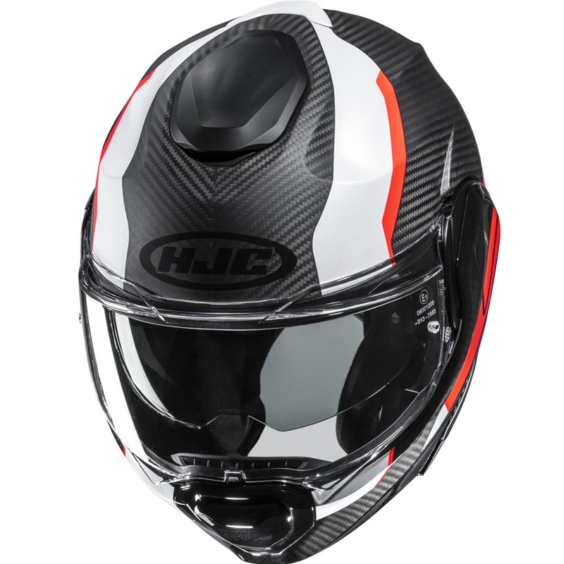 Preklopna motoristična čelada HJC F100 Carbon Askan MC6HSF črno-oranžno-belo-rdeča