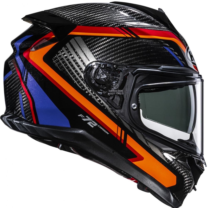 Motoristična čelada HJC F72 Carbon Kairo MC8 črno-oranžno-rdeče-vijolična