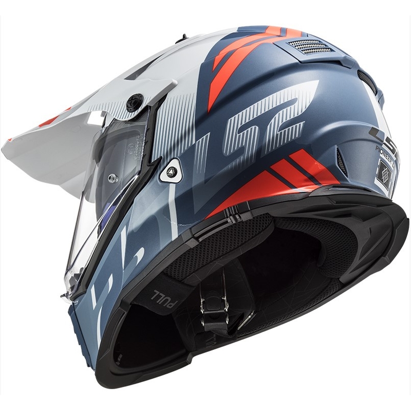 Enduro čelada LS2 MX436 Pioneer EVO Evolve belo-modro-oranžna