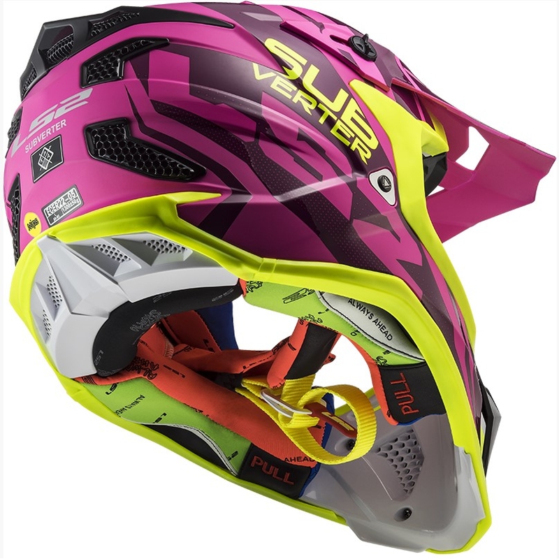 Motokros čelada LS2 MX470 Subverter Troop roza-fluo rumena razprodaja