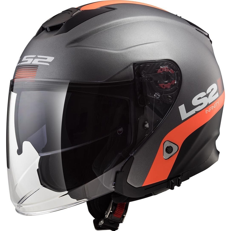 Odprta motoristična čelada LS2 OF521 Infinity Smart titanium-orange