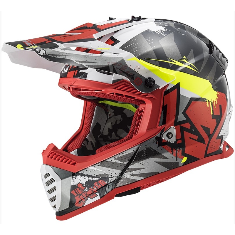 Motokros čelada LS2 MX437 Fast Evo Crusher črno-rdeče-fluo rumena