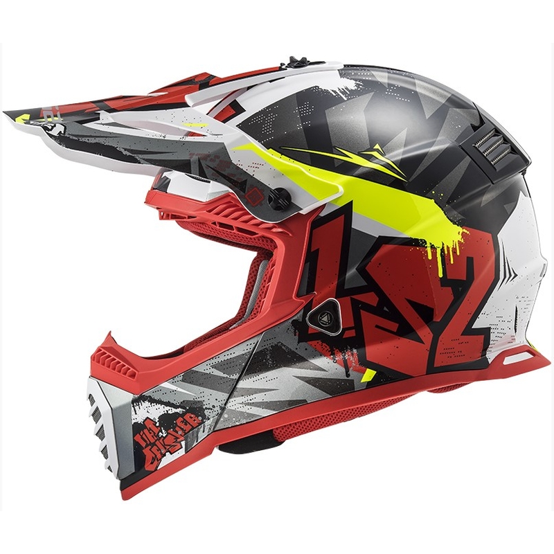 Motokros čelada LS2 MX437 Fast Evo Crusher črno-rdeče-fluo rumena