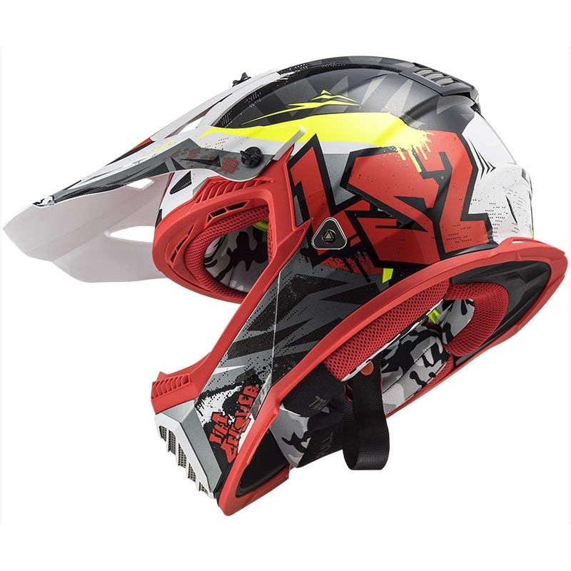 Motokros čelada LS2 MX437 Fast Evo Crusher črno-rdeče-fluo rumena