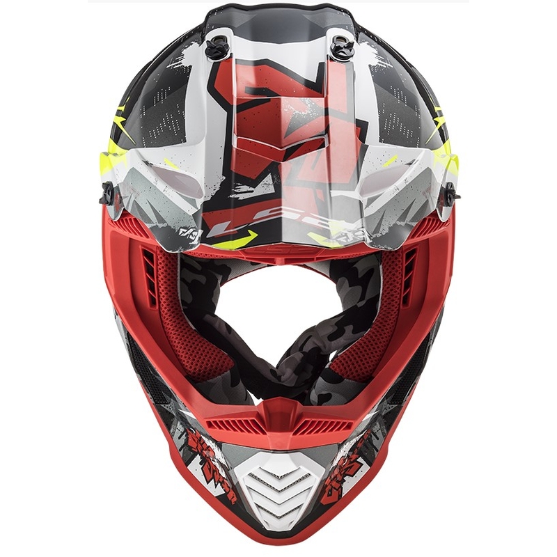Motokros čelada LS2 MX437 Fast Evo Crusher črno-rdeče-fluo rumena