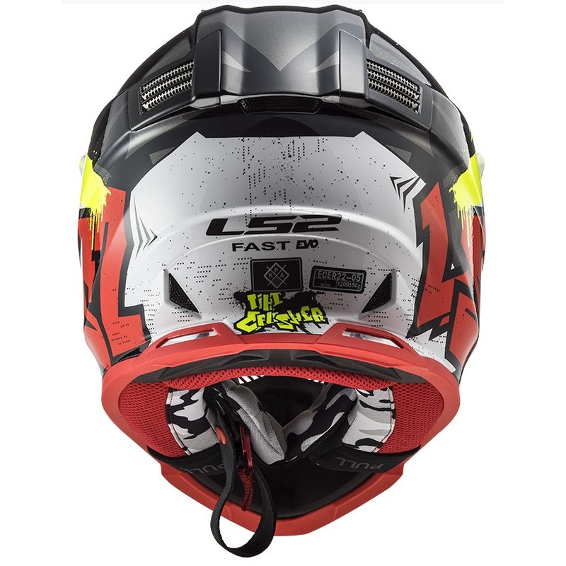 Motokros čelada LS2 MX437 Fast Evo Crusher črno-rdeče-fluo rumena