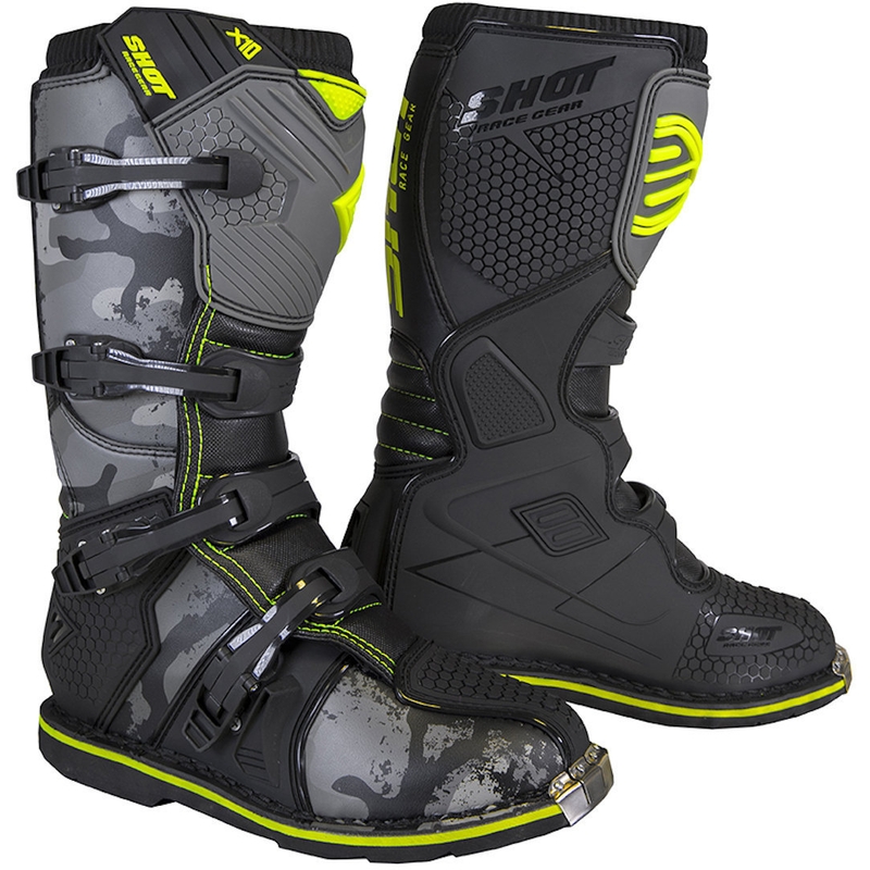 Shot X10 2.0 black-camo-fluo yellow motoristični škornji naprodaj razprodaja
