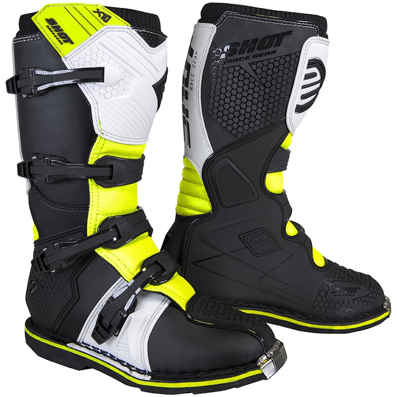 Otroški motoristični čevlji Shot K10 2.0 Black-White-Fluo Yellow razprodaja