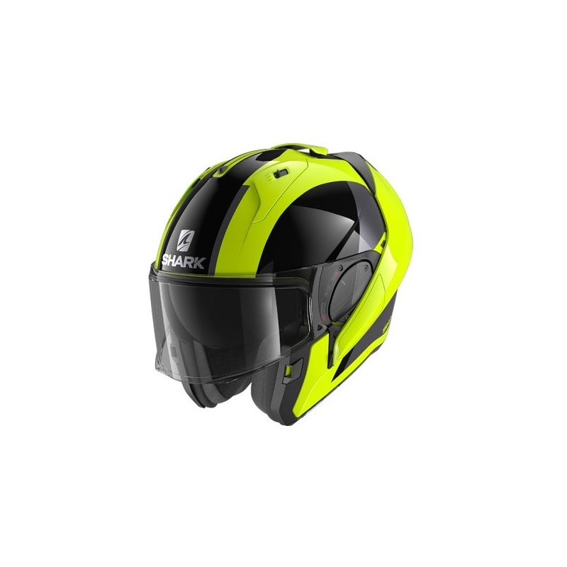 SHARK EVO-ES Neskončna črno-srebrna-fluo rumena čelada s tipalom razprodaja