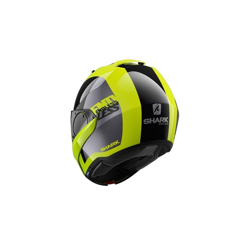 SHARK EVO-ES Neskončna črno-srebrna-fluo rumena čelada s tipalom razprodaja
