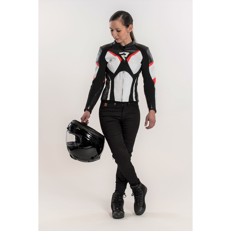 Rebelhorn Rebel Black-White-Fluo Red motoristična jakna za ženske razprodaja
