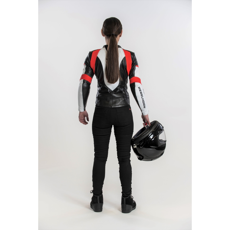 Rebelhorn Rebel Black-White-Fluo Red motoristična jakna za ženske razprodaja