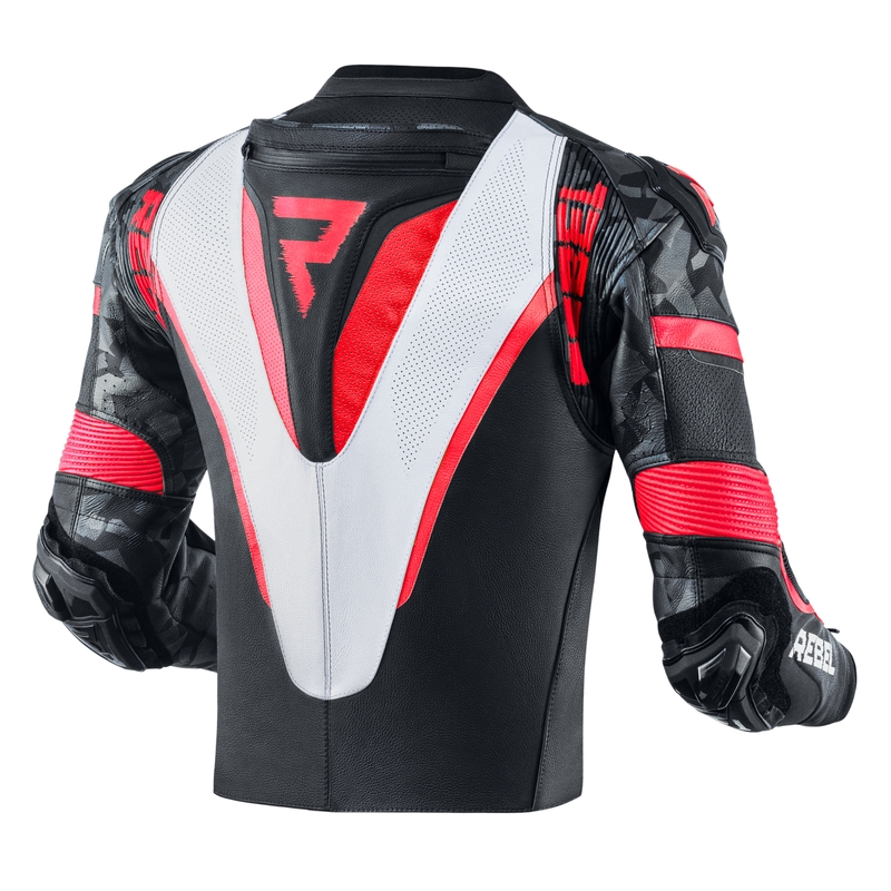 Rebelhorn Rebel Black-White-Fluo Red Motorcycle Jacket razprodaja