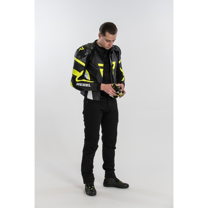 Rebelhorn Rebel črno-bela-fluo rumena motoristična jakna naprodaj razprodaja