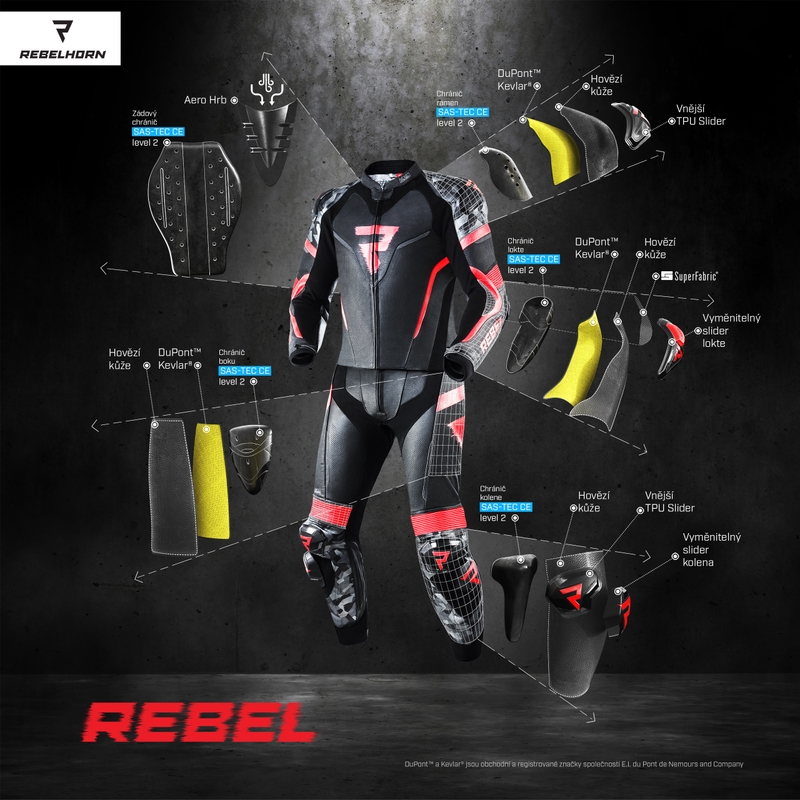 Rebelhorn Rebel Black-White-Fluo Yellow motoristični kombinezon razprodaja
