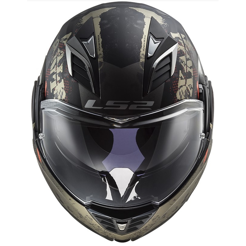 LS2 FF900 Valiant II Gripper Mat Black-Gold Flip-up motoristična čelada razprodaja