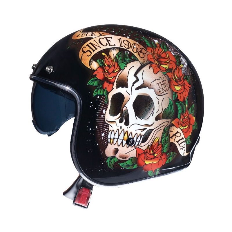 Odprta motoristična čelada MT LeMans 2 SV SKULL&amp;ROSES črno-rdeča