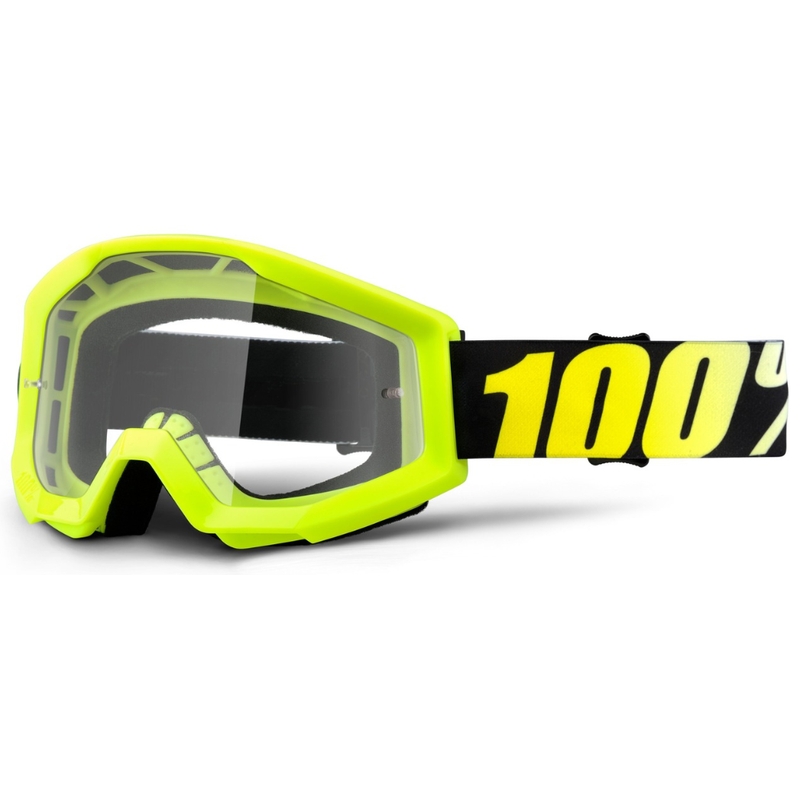 Motokros očala 100% Strata black-fluo yellow (prozoren pleksi)