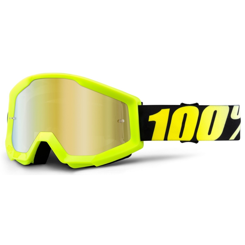 Motokros očala 100% Strata black-fluo yellow (zlati kromirani pleksi)