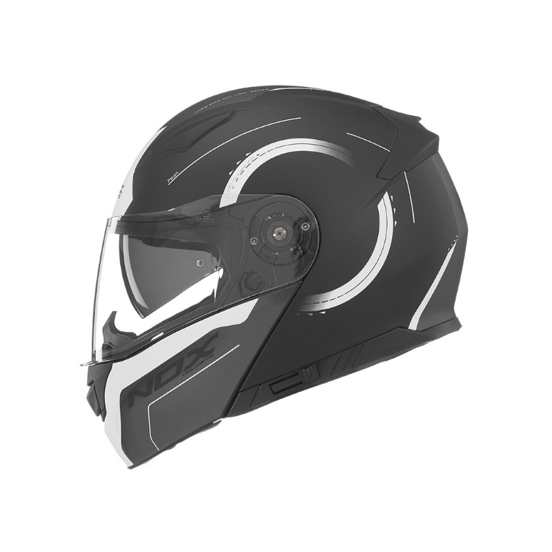 NOX N965 Peak črno-bela motoristična čelada s prevračanjem