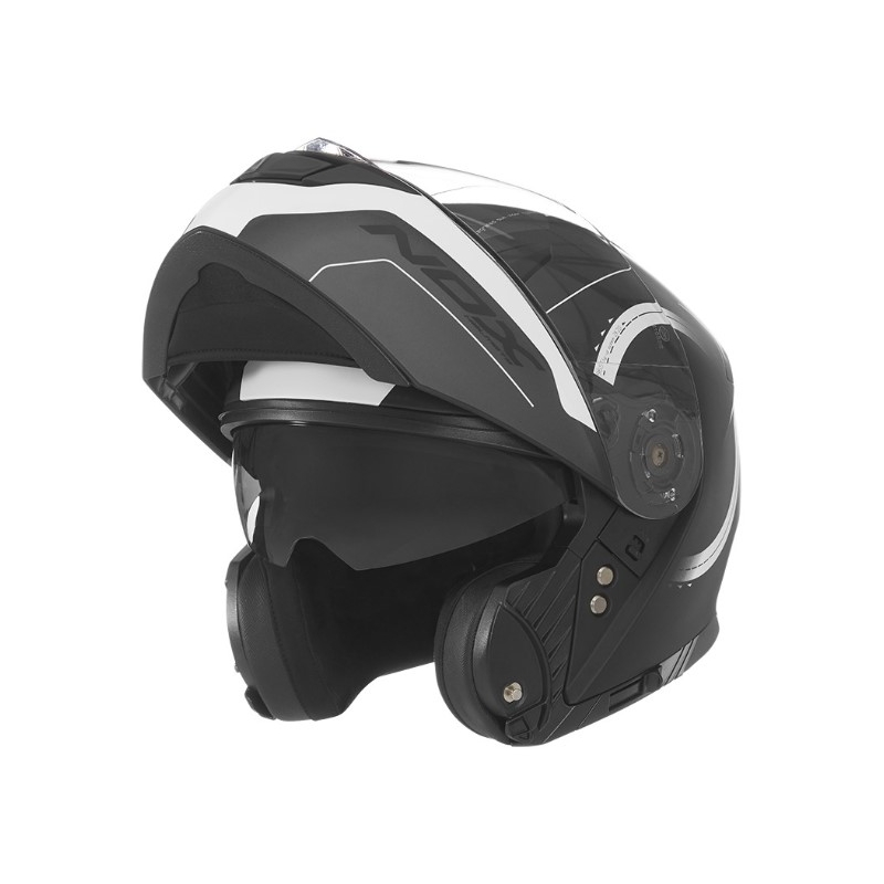 NOX N965 Peak črno-bela motoristična čelada s prevračanjem