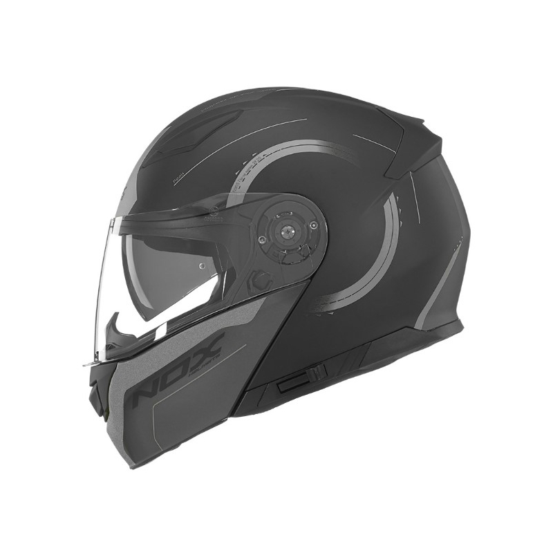 NOX N965 Peak črno-srebrna motoristična čelada s prevračanjem
