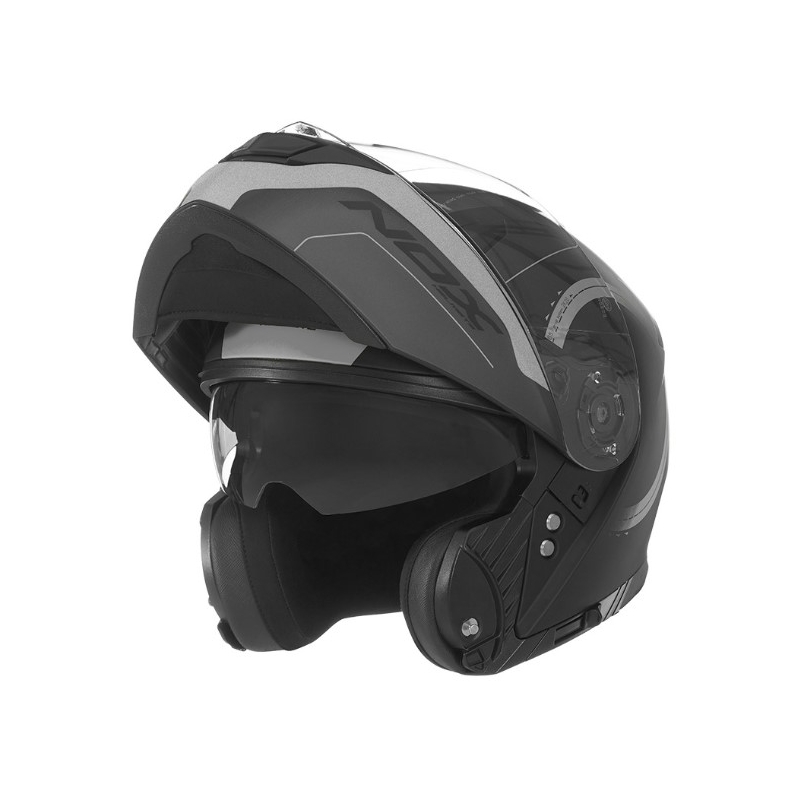 NOX N965 Peak črno-srebrna motoristična čelada s prevračanjem