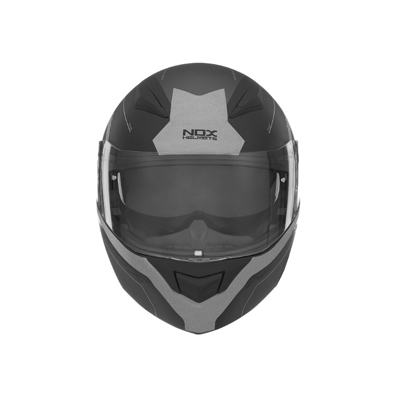 NOX N965 Peak črno-srebrna motoristična čelada s prevračanjem