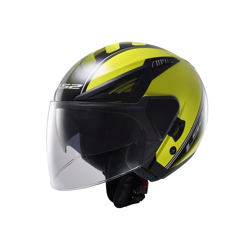 Motoristična čelada odprta LS2 OF586 Bishop Atom rumeno-črna razprodaja